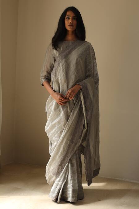 Shop Grey Tissue Silk Zari Saree Festive Wear Online at Best Price | Cbazaar