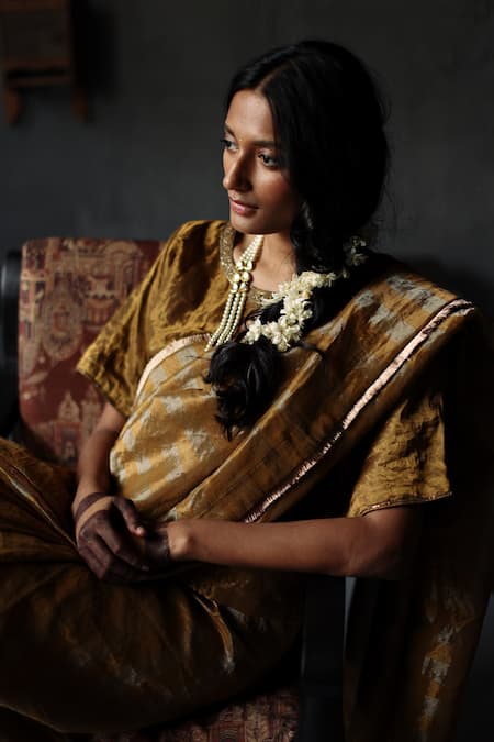 Shorshe Clothing_Gold Handloom Tissue Saree _Online_at_Aza_Fashions