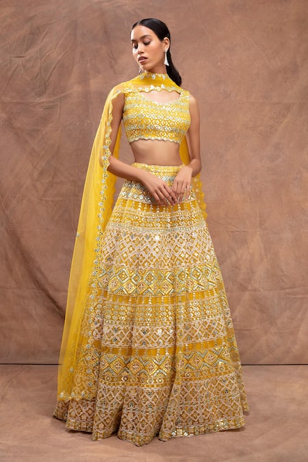 Aneesh Agarwaal Foil Applique Embroidered Bridal Lehenga Set 