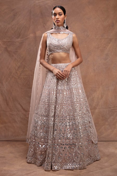 Aneesh Agarwaal Foil Applique Embroidered Bridal Lehenga Set 