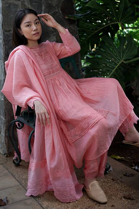Buy_Baju_Pink Chanderi Cotton Silk Paneled Edge Dupatta_Online_at_Aza_Fashions