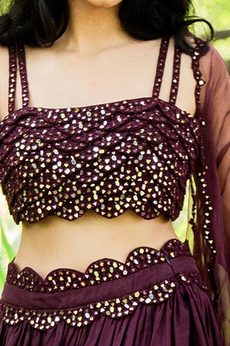 Buy Salt And Spring Purple Organza, Habutai Silk Mirror Square Neck Embroidered Lehenga Set Online at Aza Fashions Buy_Salt And Spring_Purple Organza, Habutai Silk Mirror Square Neck Embroidered Lehenga Set _Online_at_Aza_Fashions