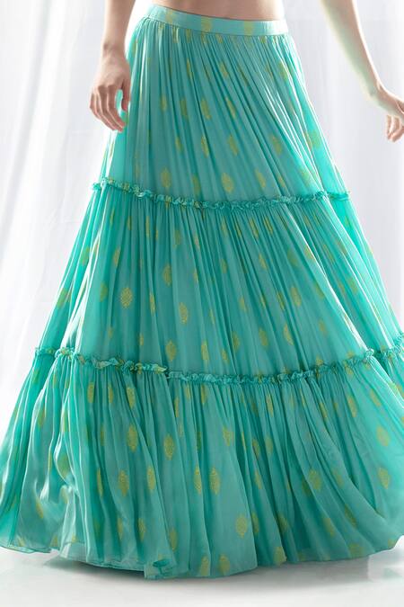 Salian By Anushree Blue Lehenga And Blouse Modal Satin Dupatta Net Embroidery V Neck Tiered Set  3