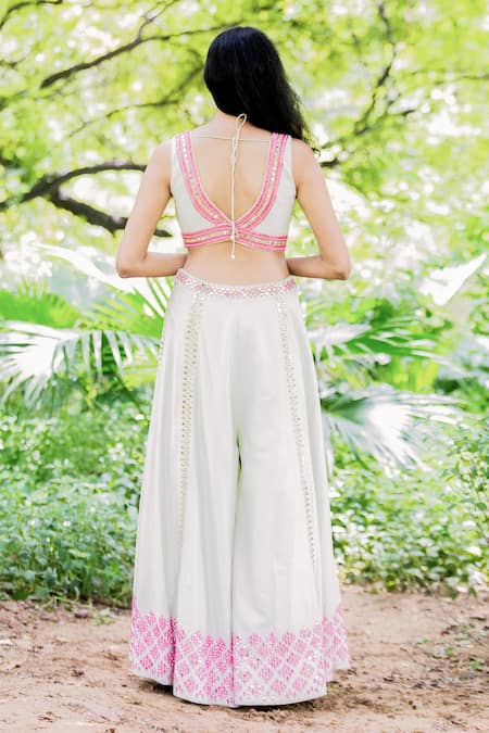 Salt And Spring Embroidered Sharara Set With Cape 