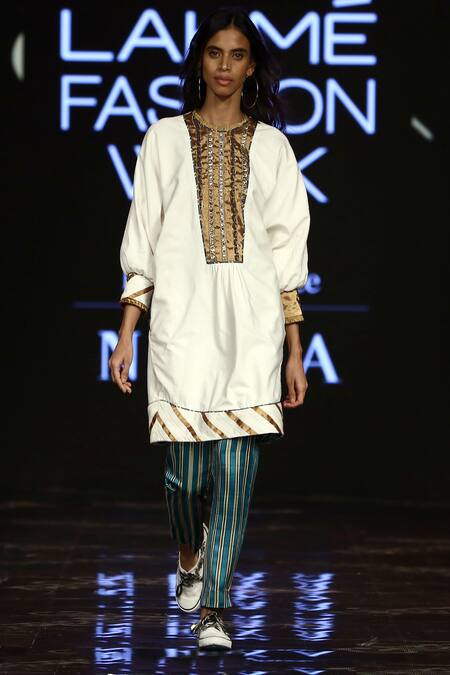 Buy_Delhi Vintage Company_White Cotton Embroidered Kurta With Pant_Online_at_Aza_Fashions