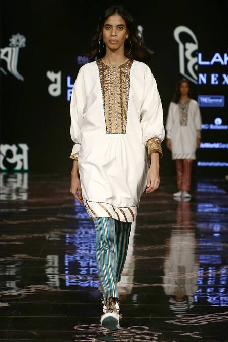 Shop_Delhi Vintage Company_White Cotton Embroidered Kurta With Pant_Online_at_Aza_Fashions