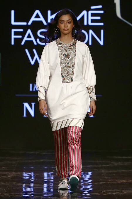Shop_Delhi Vintage Company_White Cotton Embroidered Box Dress_Online_at_Aza_Fashions