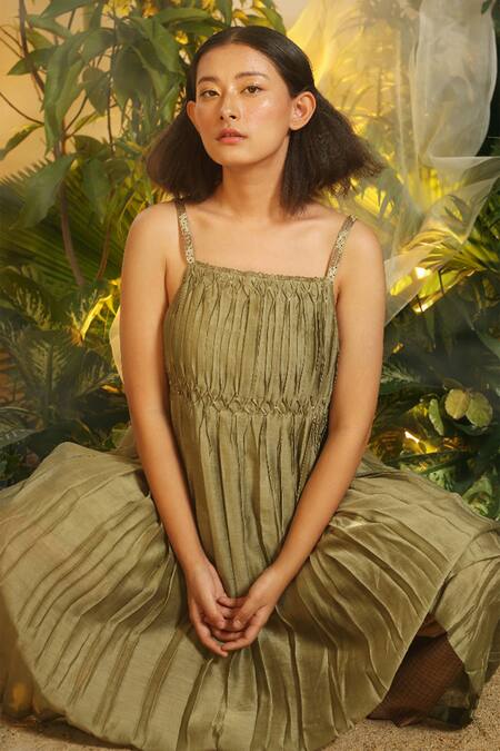 Chokhi Chorri Green Kurta Silk Chanderi Pant Woven Cotton And Palazzo Set 