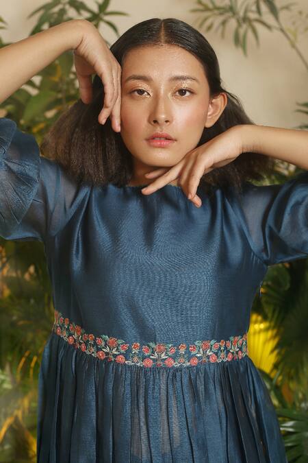 Chokhi Chorri Blue Kurta Malai Chanderi Pant Silk And Palazzo Set Online at Aza Fashions Chokhi Chorri_Blue Kurta Malai Chanderi Pant Silk And Palazzo Set _Online_at_Aza_Fashions