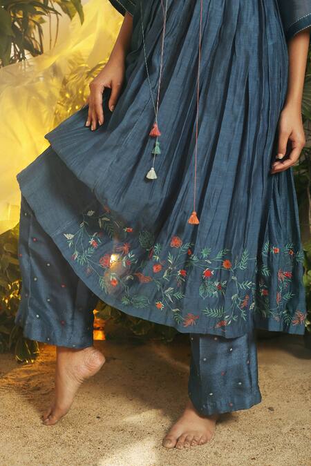 Buy Chokhi Chorri Blue Kurta Chanderi Pant Anarkali And Palazzo Set Online at Aza Fashions Buy_Chokhi Chorri_Blue Kurta Chanderi Pant Anarkali And Palazzo Set _Online_at_Aza_Fashions