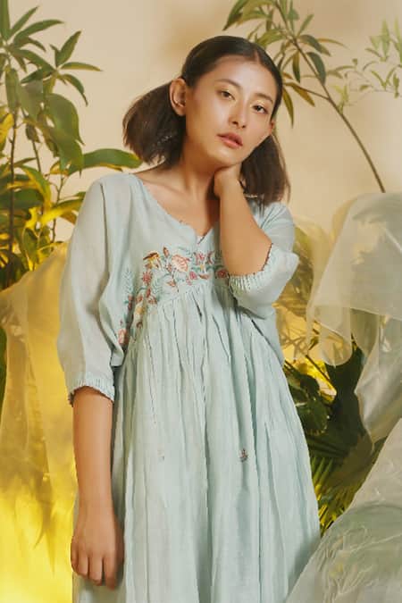 Chokhi Chorri Blue Malai Chanderi Midi Dress Online at Aza Fashions Chokhi Chorri_Blue Malai Chanderi Midi Dress _Online_at_Aza_Fashions