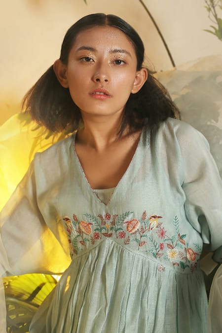 Buy Chokhi Chorri Blue Malai Chanderi Midi Dress Online at Aza Fashions Buy_Chokhi Chorri_Blue Malai Chanderi Midi Dress _Online_at_Aza_Fashions