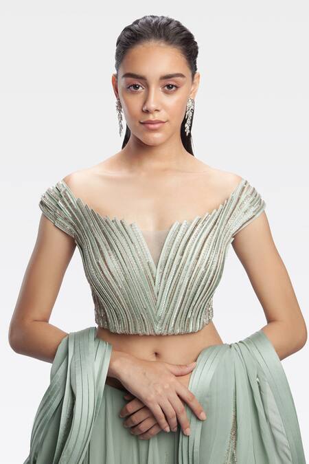 Shop Gaurav Gupta Green Viscose Georgette Panelled Lehenga Set Online at Aza Fashions Shop_Gaurav Gupta_Green Viscose Georgette Panelled Lehenga Set_Online_at_Aza_Fashions