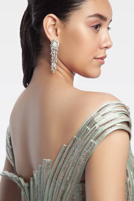 Gaurav Gupta Green Viscose Georgette Panelled Lehenga Set at Aza Fashions Gaurav Gupta_Green Viscose Georgette Panelled Lehenga Set_at_Aza_Fashions