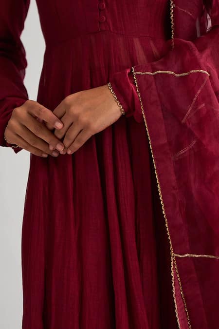 Buy Dot Maroon Organza, Chanderi, Cotton Silk Round Anarkali Set Online at Aza Fashions Buy_Dot_Maroon Organza, Chanderi, Cotton Silk Round Anarkali Set _Online_at_Aza_Fashions