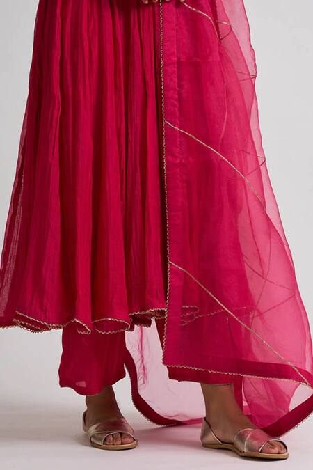 Buy Dot Pink Organza, Chanderi, Cotton Silk Round Anarkali Set Online at Aza Fashions Buy_Dot_Pink Organza, Chanderi, Cotton Silk Round Anarkali Set _Online_at_Aza_Fashions