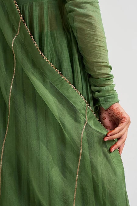 Buy Dot Green Organza, Chanderi, Cotton Silk Round Anarkali Set Online at Aza Fashions Buy_Dot_Green Organza, Chanderi, Cotton Silk Round Anarkali Set _Online_at_Aza_Fashions