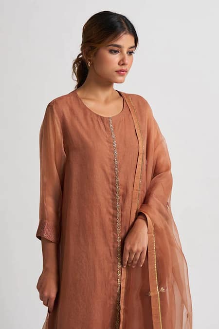 Shop Dot Beige Organza Gota Patti, Thread Work Round Kurta Set at Aza Fashions Shop_Dot_Beige Organza Gota Patti, Thread Work Round Kurta Set _at_Aza_Fashions