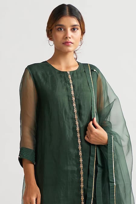 Shop Dot Green Organza Gota Patti, Thread Work Round Kurta Set at Aza Fashions Shop_Dot_Green Organza Gota Patti, Thread Work Round Kurta Set _at_Aza_Fashions