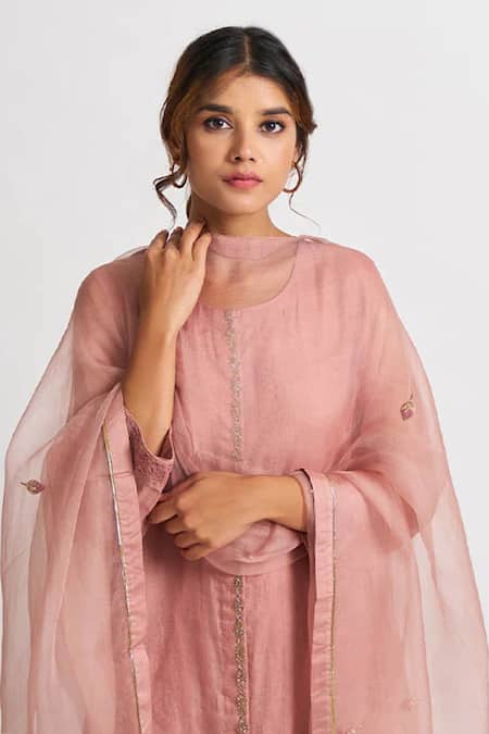 Shop Dot Pink Organza Thread Work Round Kurta Set at Aza Fashions Shop_Dot_Pink Organza Thread Work Round Kurta Set _at_Aza_Fashions