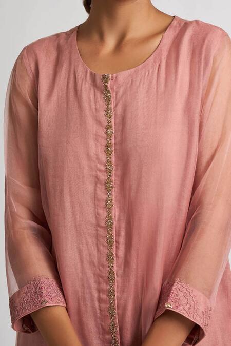 Dot Pink Organza Thread Work Round Kurta Set Online at Aza Fashions Dot_Pink Organza Thread Work Round Kurta Set _Online_at_Aza_Fashions
