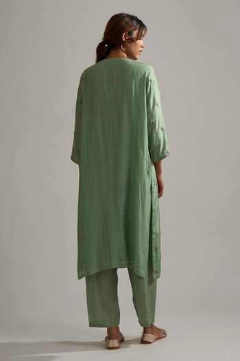 Dot Green Zari French Knot Round Kurta And Pant Set  2
