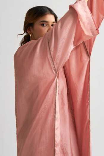 Dot Pink Organza, Habutai Silk Resham Work V Neck Kaftan Style Kurta And Palazzo Set Online at Aza Fashions Dot_Pink Organza, Habutai Silk Resham Work V Neck Kaftan Style Kurta And Palazzo Set _Online_at_Aza_Fashions