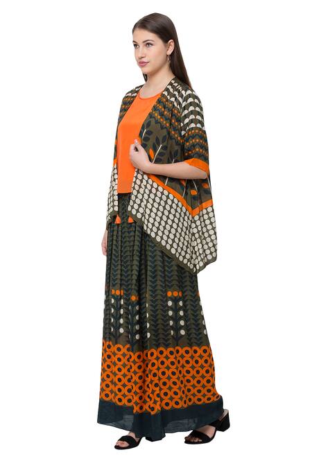 Buy So Us By Sougatpaul Green Muslin Slub Round Printed Jacket And Palazzo Set Online at Aza Fashions Buy_So Us By Sougatpaul_Green Muslin Slub Round Printed Jacket And Palazzo Set _Online_at_Aza_Fashions