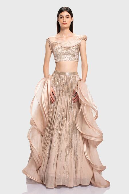 Gaurav Gupta Beige Silk Georgette Embellished Lehenga Set