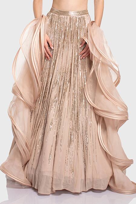 Shop_Gaurav Gupta_Beige Silk Georgette Embellished Lehenga Set_Online_at_Aza_Fashions