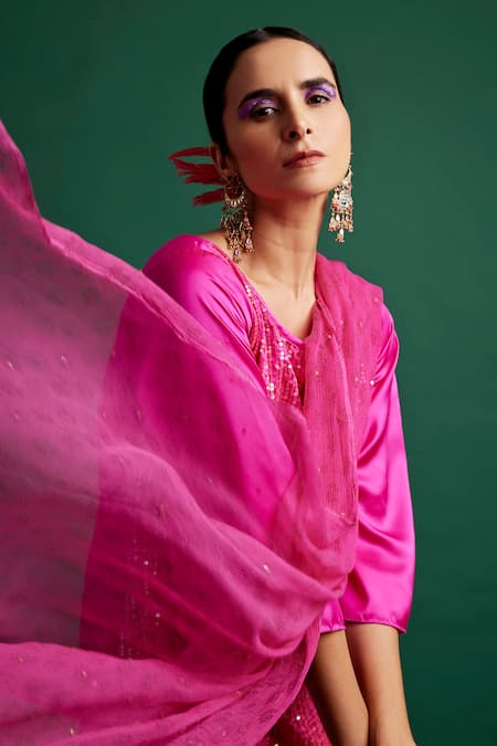 Apeksha Jain Label Pink Dupatta Chiffon And Pant Crepe, Kurta Silk Satin Sequin Round Work Set Online at Aza Fashions Apeksha Jain Label_Pink Dupatta Chiffon And Pant Crepe, Kurta Silk Satin Sequin Round Work Set_Online_at_Aza_Fashions