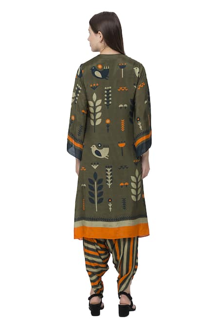 Shop So Us By Sougatpaul Green Muslin Slub Round Printed Jumpsuit With Jacket at Aza Fashions Shop_So Us By Sougatpaul_Green Muslin Slub Round Printed Jumpsuit With Jacket _at_Aza_Fashions