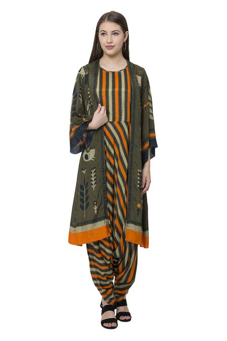 So Us By Sougatpaul Green Muslin Slub Round Printed Jumpsuit With Jacket Online at Aza Fashions So Us By Sougatpaul_Green Muslin Slub Round Printed Jumpsuit With Jacket _Online_at_Aza_Fashions