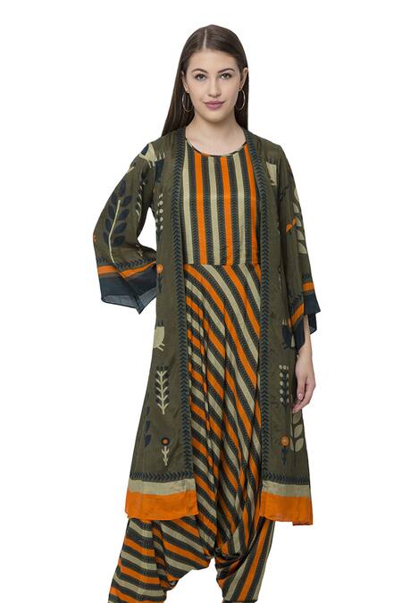 Shop So Us By Sougatpaul Green Muslin Slub Round Printed Jumpsuit With Jacket Online at Aza Fashions Shop_So Us By Sougatpaul_Green Muslin Slub Round Printed Jumpsuit With Jacket _Online_at_Aza_Fashions