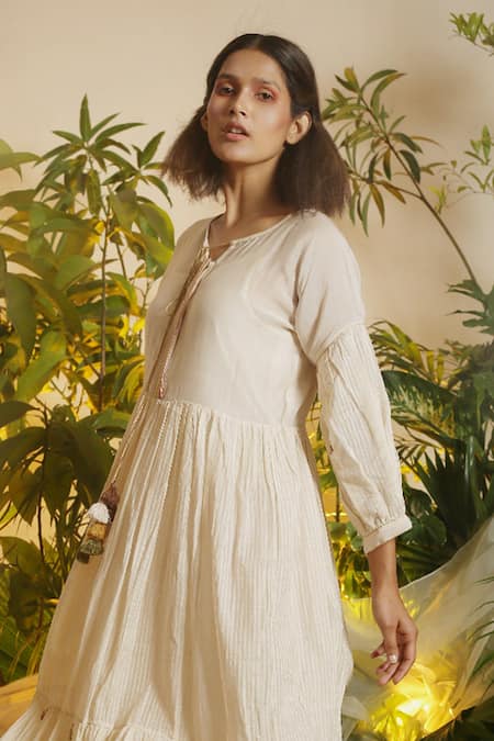 Shop Chokhi Chorri White Malai Chanderi Midi Dress at Aza Fashions Shop_Chokhi Chorri_White Malai Chanderi Midi Dress _at_Aza_Fashions