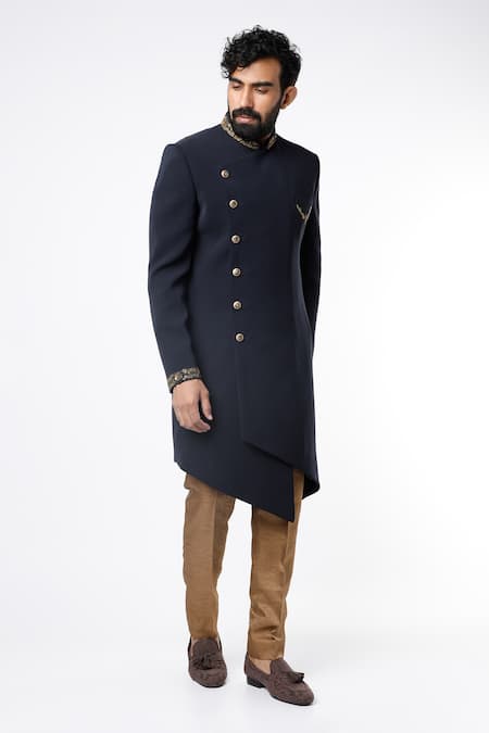 Nero by Shaifali and Satya Asymmetric Sherwani Pant Set 