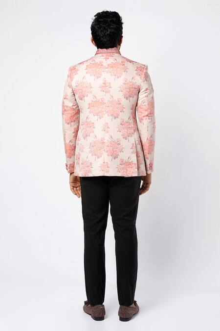 Shop_Nero By Shaifali And Satya_Pink Brocade Floral Motifs Jodhpuri And Pant Set_at_Aza_Fashions