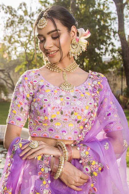 Buy Surbhi Shah Purple Raw Silk, Organza Floral Motifs V Neck Embroidered Bridal Lehenga Set Online at Aza Fashions Buy_Surbhi Shah_Purple Raw Silk, Organza Floral Motifs V Neck Embroidered Bridal Lehenga Set _Online_at_Aza_Fashions