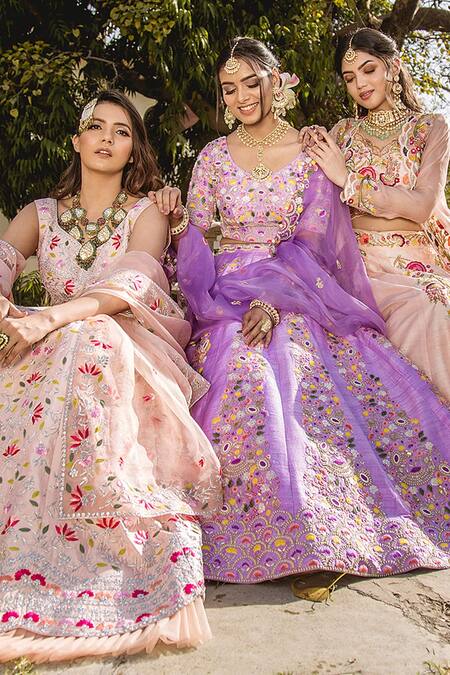 Shop Surbhi Shah Purple Raw Silk, Organza Floral Motifs V Neck Embroidered Bridal Lehenga Set Online at Aza Fashions Shop_Surbhi Shah_Purple Raw Silk, Organza Floral Motifs V Neck Embroidered Bridal Lehenga Set _Online_at_Aza_Fashions