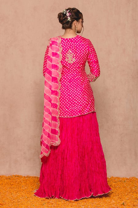 Surbhi Shah Pink And Silk Lining Pure Embroidery & Print Kurta Lehenga Set Online at Aza Fashions Surbhi Shah_Pink And Silk Lining Pure Embroidery & Print Kurta Lehenga Set _Online_at_Aza_Fashions