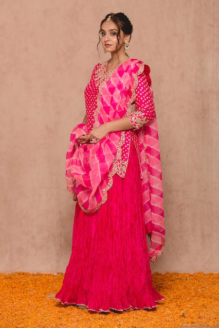 Shop Surbhi Shah Pink And Silk Lining Pure Embroidery & Print Kurta Lehenga Set Online at Aza Fashions Shop_Surbhi Shah_Pink And Silk Lining Pure Embroidery & Print Kurta Lehenga Set _Online_at_Aza_Fashions