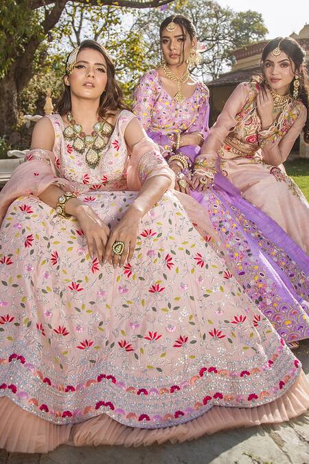 Buy Surbhi Shah Peach Silk, Organza Floral Motifs V Neck Embroidered Anarkali And Dupatta Online at Aza Fashions Buy_Surbhi Shah_Peach Silk, Organza Floral Motifs V Neck Embroidered Anarkali And Dupatta _Online_at_Aza_Fashions