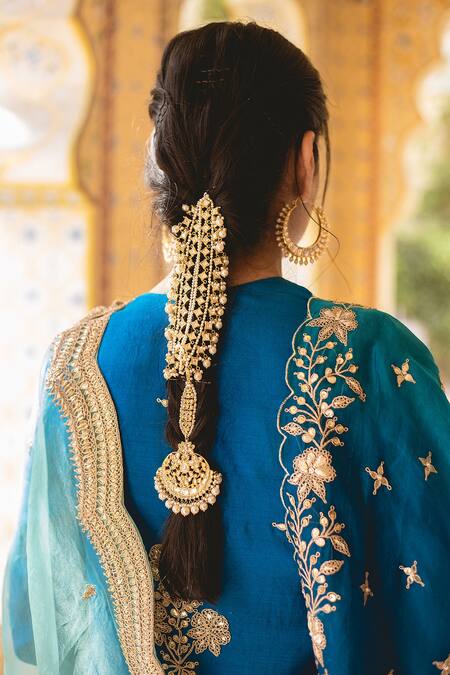 Shop Surbhi Shah Blue Organza, Pure Spun Silk Marori, Floral Embroidered Kurta Lehenga Set Online at Aza Fashions Shop_Surbhi Shah_Blue Organza, Pure Spun Silk Marori, Floral Embroidered Kurta Lehenga Set _Online_at_Aza_Fashions