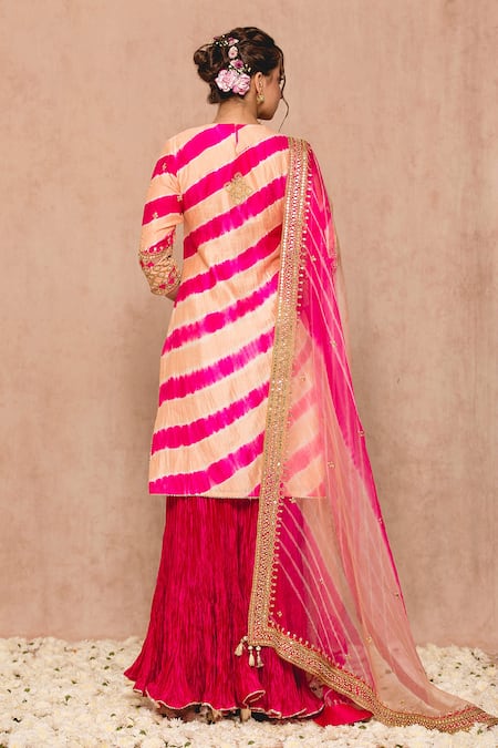 Shop Surbhi Shah Pink And Silk Lining Pure Gota Patti & Print Kurta Sharara Set at Aza Fashions Shop_Surbhi Shah_Pink And Silk Lining Pure Gota Patti & Print Kurta Sharara Set_at_Aza_Fashions