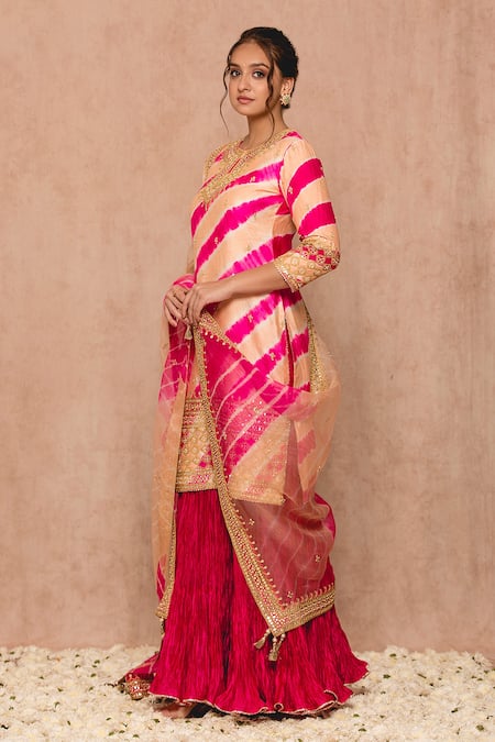 Buy Surbhi Shah Pink And Silk Lining Pure Gota Patti & Print Kurta Sharara Set Online at Aza Fashions Buy_Surbhi Shah_Pink And Silk Lining Pure Gota Patti & Print Kurta Sharara Set_Online_at_Aza_Fashions