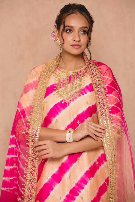 Shop Surbhi Shah Pink And Silk Lining Pure Gota Patti & Print Kurta Sharara Set Online at Aza Fashions Shop_Surbhi Shah_Pink And Silk Lining Pure Gota Patti & Print Kurta Sharara Set_Online_at_Aza_Fashions