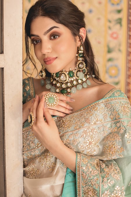 Buy Surbhi Shah Blue Satin Organza Floral Motifs V Neck Ombre Embroidered Saree With Blouse Online at Aza Fashions Buy_Surbhi Shah_Blue Satin Organza Floral Motifs V Neck Ombre Embroidered Saree With Blouse _Online_at_Aza_Fashions