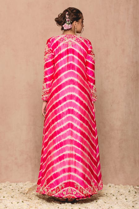 Surbhi Shah Pink Cotton Embroidered Thread Work Square Neck Leheriya Jacket Lehenga Set Online at Aza Fashions Surbhi Shah_Pink Cotton Embroidered Thread Work Square Neck Leheriya Jacket Lehenga Set _Online_at_Aza_Fashions