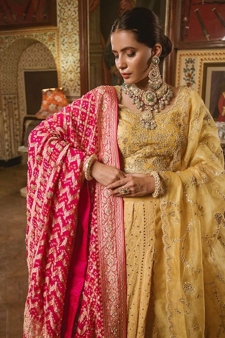 Yellow Red Sabyasachi Style Bridal Mehandi Haldi Swarosky Lehenga - Etsy