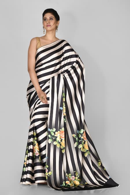 PAC FASHION CLOTHING Stripe Print Saree 